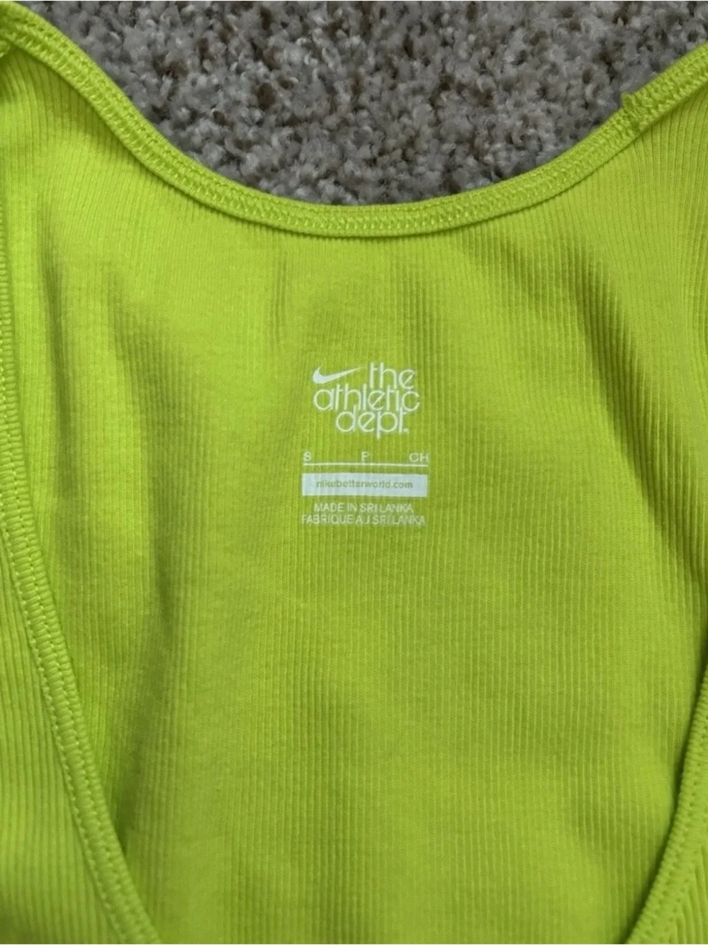 VTG Nike The Athletic Dept Ribbed Tank Top Lime Green Neon Swoosh Y2K Small